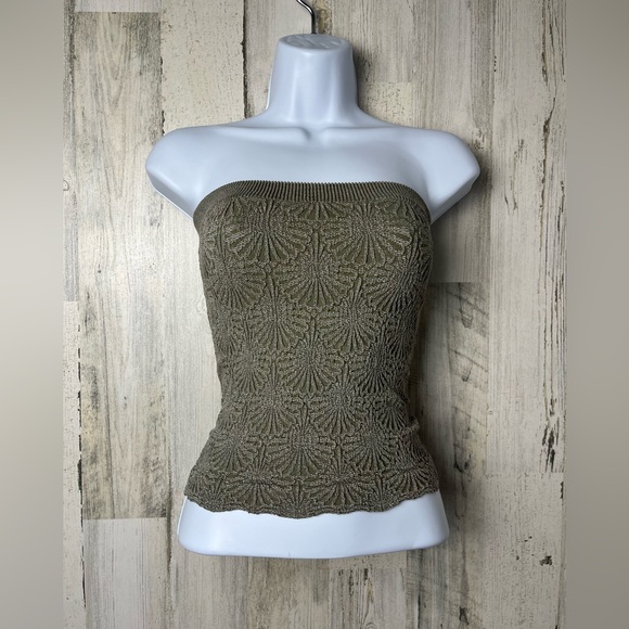 Free People Love Letter Jacquard Tube Top Olive Green NWT XS/S - Picture 3 of 7